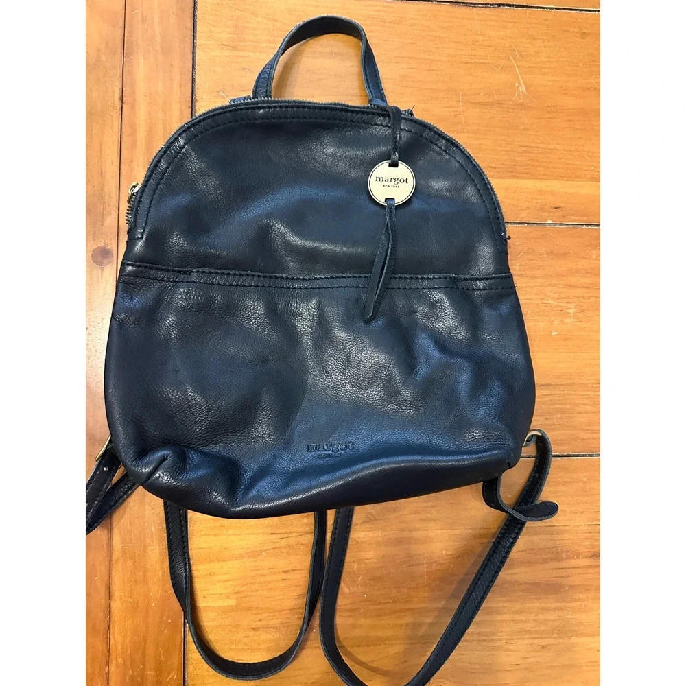 Margot New York Black Genuine Leather Dome Backpack Gold Hardware Small Mini